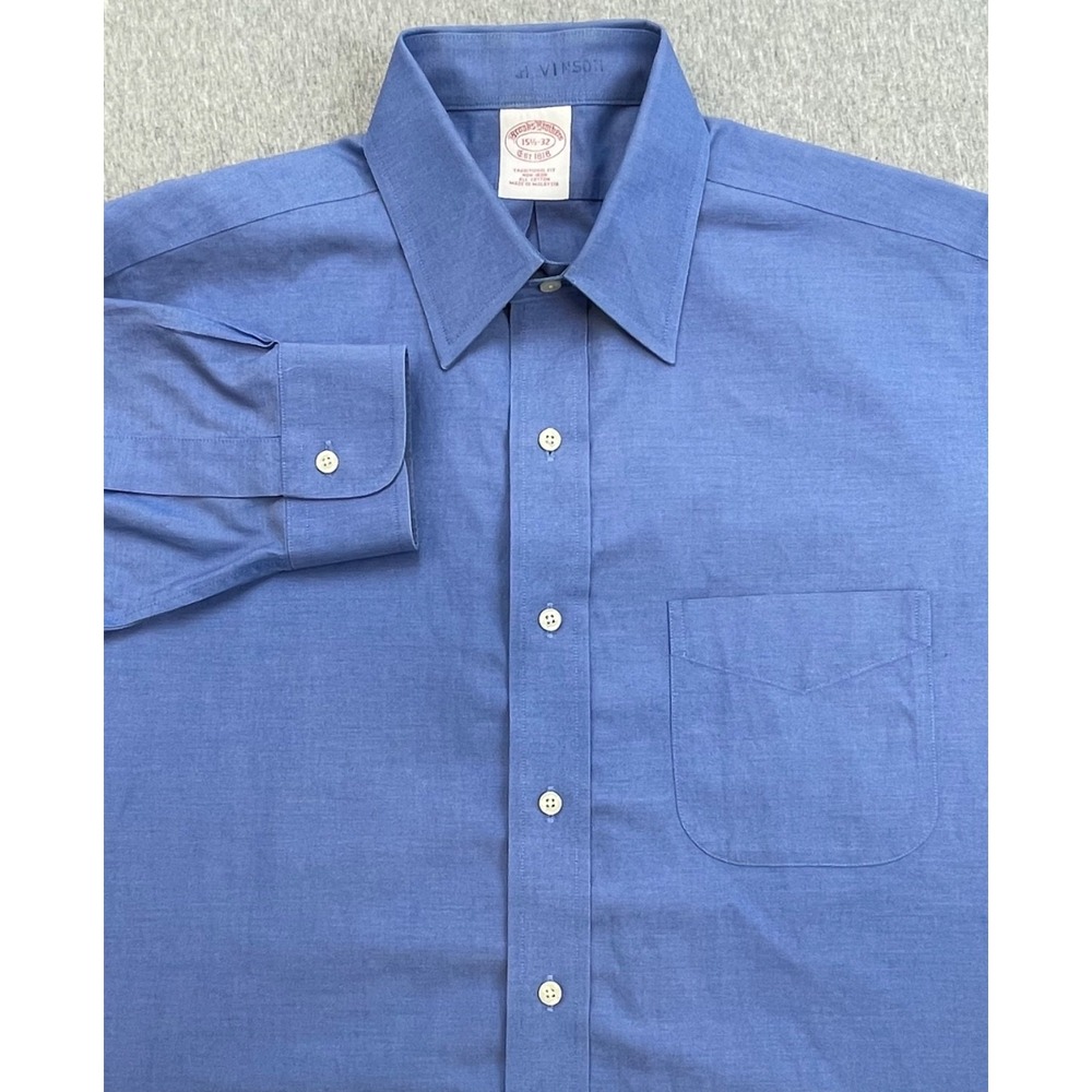 Brooks Brothers Shirt Mens 15.5 - 32 Blue 100% Cotton Button Up Point Collar